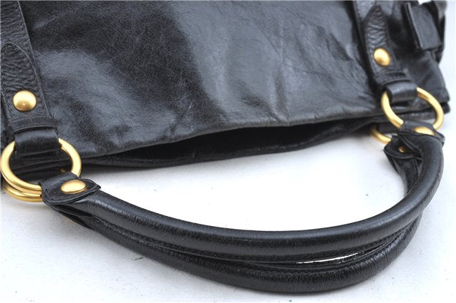 Authentic MIU MIU Ribbon Motif Leather Shoulder Tote Bag Black J0071