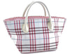 Authentic BURBERRY BLUE LABEL Check Hand Tote Bag Nylon Leather White Pink J0072