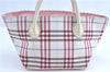 Authentic BURBERRY BLUE LABEL Check Hand Tote Bag Nylon Leather White Pink J0072