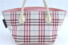 Authentic BURBERRY BLUE LABEL Check Hand Tote Bag Nylon Leather White Pink J0072