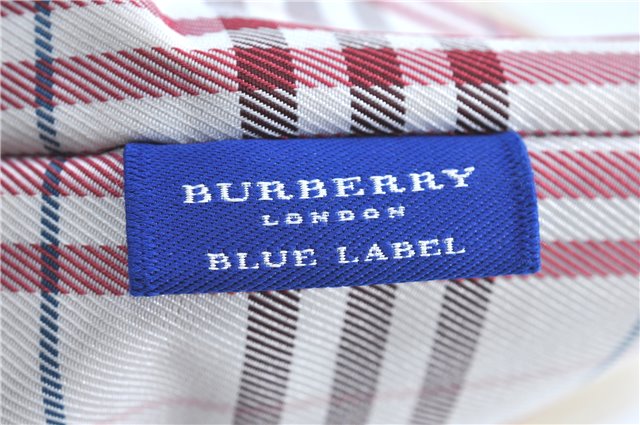 Authentic BURBERRY BLUE LABEL Check Hand Tote Bag Nylon Leather White Pink J0072