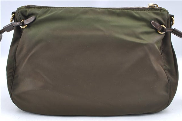 Authentic PRADA Nylon Leather Shoulder Cross Body Bag Purse Khaki Green J0088