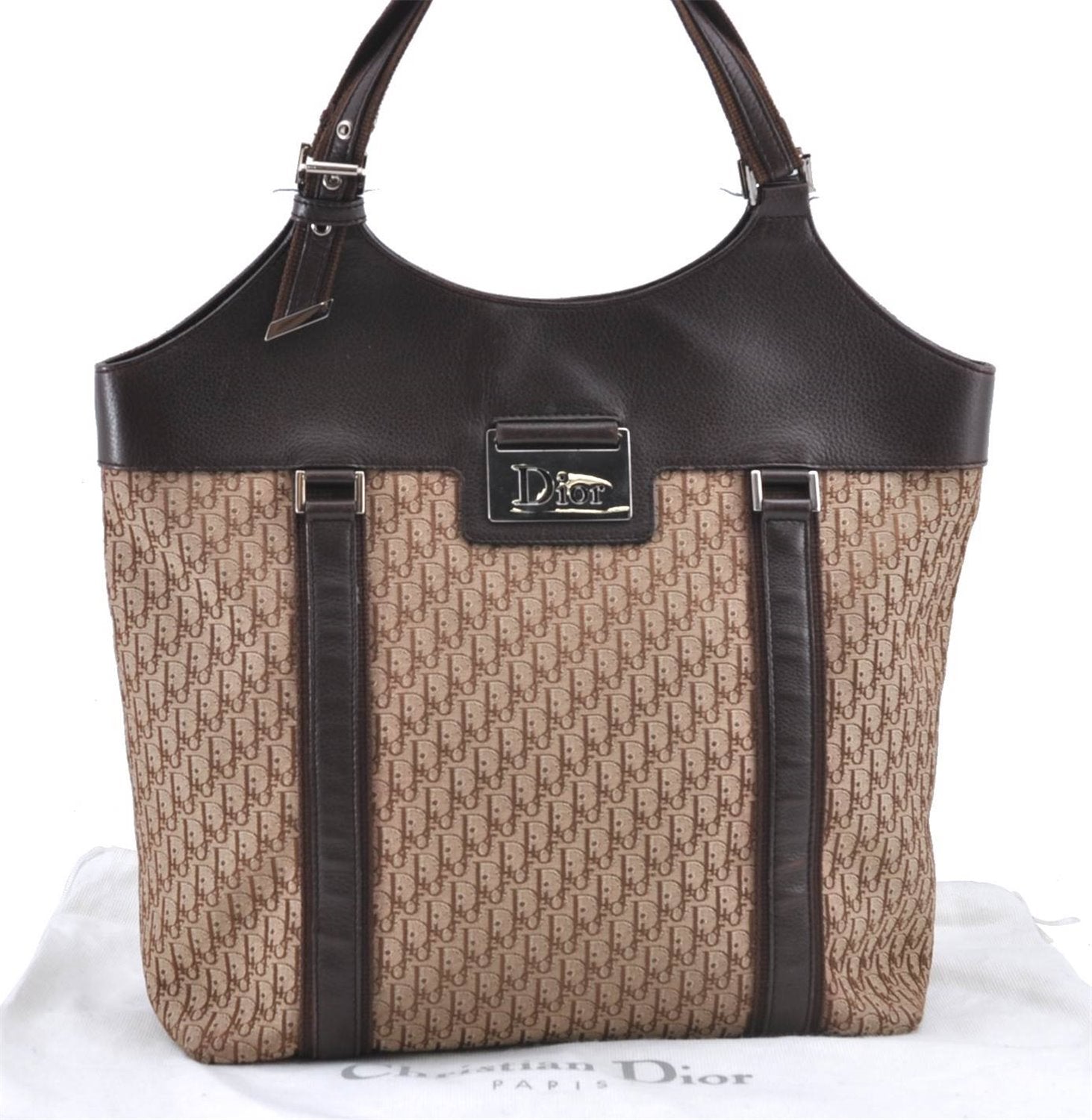 Authentic Christian Dior Trotter Shoulder Tote Bag Canvas Leather Brown J0090