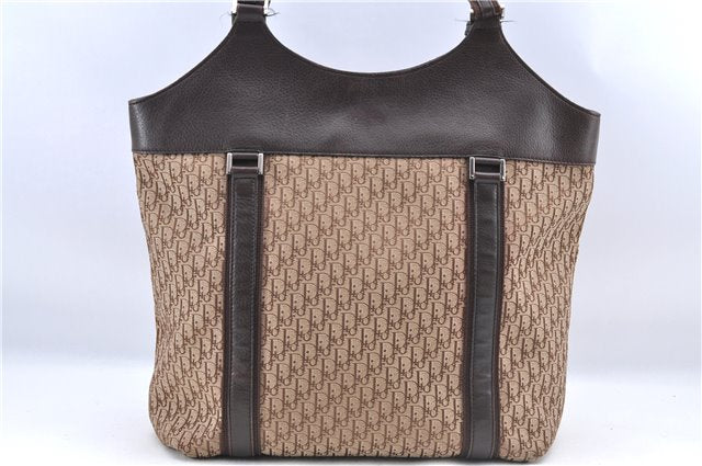 Authentic Christian Dior Trotter Shoulder Tote Bag Canvas Leather Brown J0090