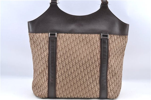 Authentic Christian Dior Trotter Shoulder Tote Bag Canvas Leather Brown J0090
