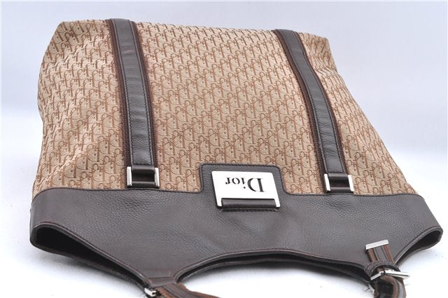 Authentic Christian Dior Trotter Shoulder Tote Bag Canvas Leather Brown J0090