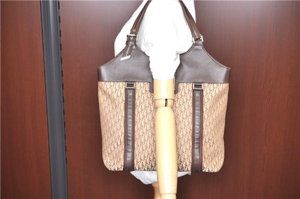 Authentic Christian Dior Trotter Shoulder Tote Bag Canvas Leather Brown J0090
