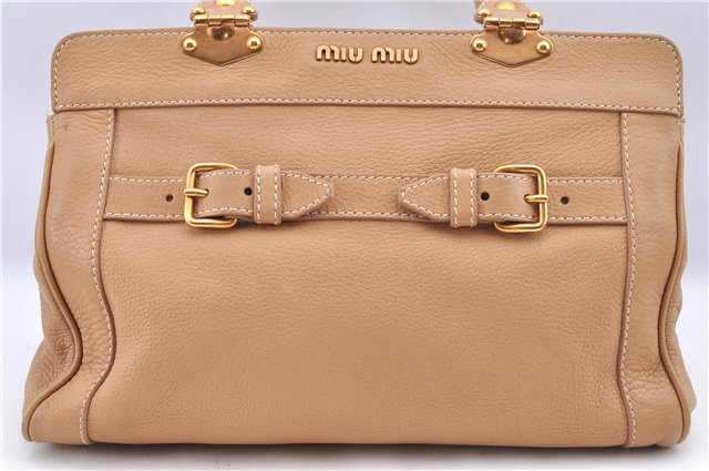 Authentic MIU MIU Leather Shoulder Tote Bag Beige J0095