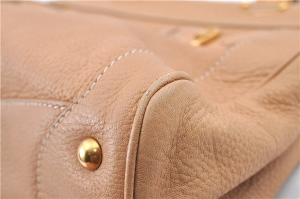 Authentic MIU MIU Leather Shoulder Tote Bag Beige J0095