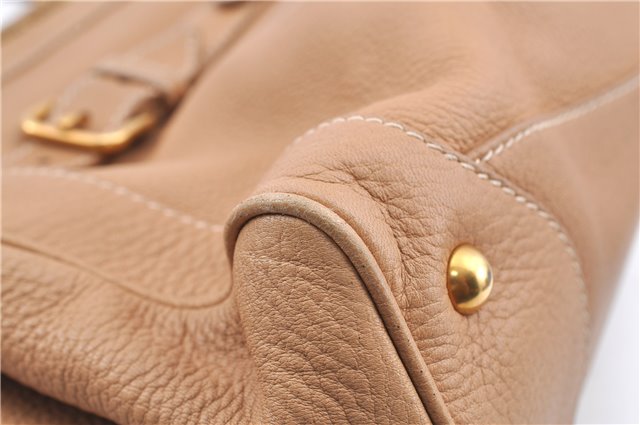 Authentic MIU MIU Leather Shoulder Tote Bag Beige J0095