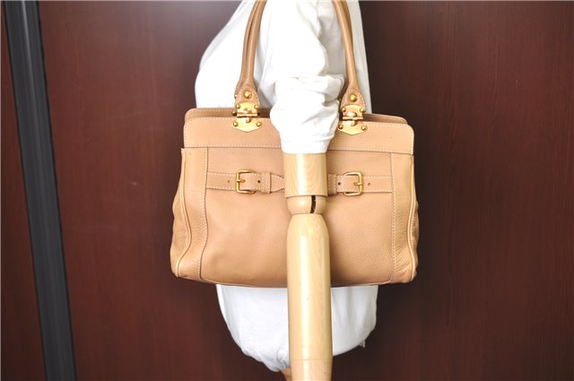 Authentic MIU MIU Leather Shoulder Tote Bag Beige J0095