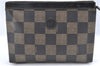 Authentic FENDI Check Clutch Bag Purse PVC Leather Brown Black J0105