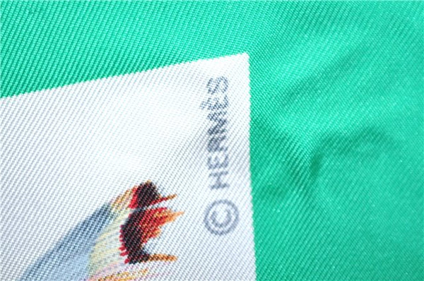 Authentic HERMES Carre 90 Scarf "PLUMES" Silk Green PB J0107