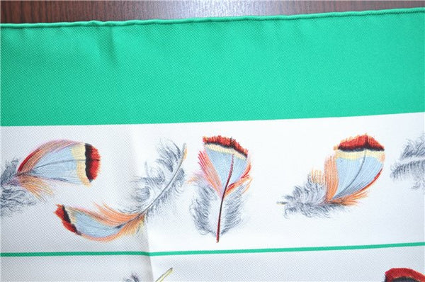 Authentic HERMES Carre 90 Scarf "PLUMES" Silk Green PB J0107