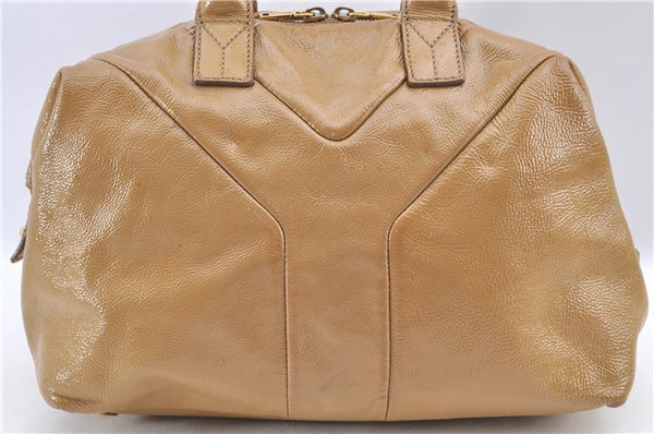 Authentic YVES SAINT LAURENT Easy Boston Hand Bag Enamel 208315 Beige J0112