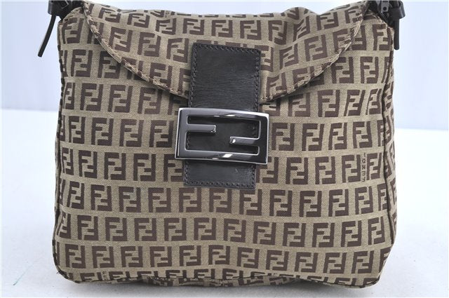 Auth FENDI Zucchino Mamma Baguette Shoulder Hand Bag Canvas Leather Brown J0122