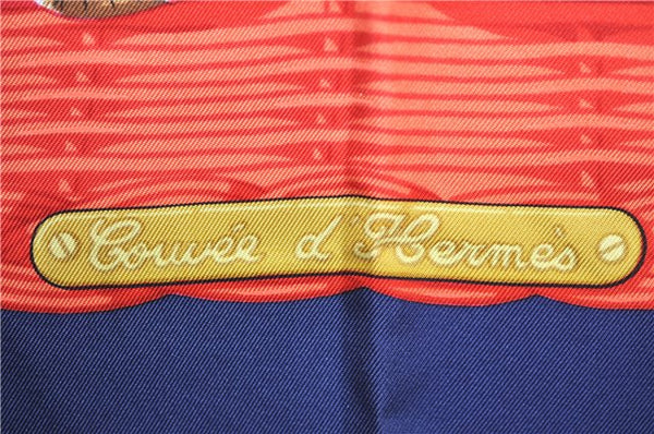 Authentic HERMES Carre 90 Scarf "Couvee d hermes" Silk Navy Blue J0125