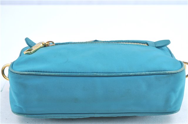 Authentic PRADA Nylon Leather Shoulder Cross Body Bag Purse Blue J0128