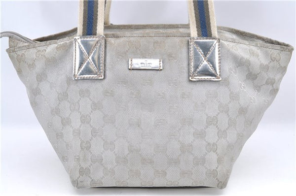 Authentic GUCCI Hand Bag Purse GG Canvas Leather 131228 Silver J0129