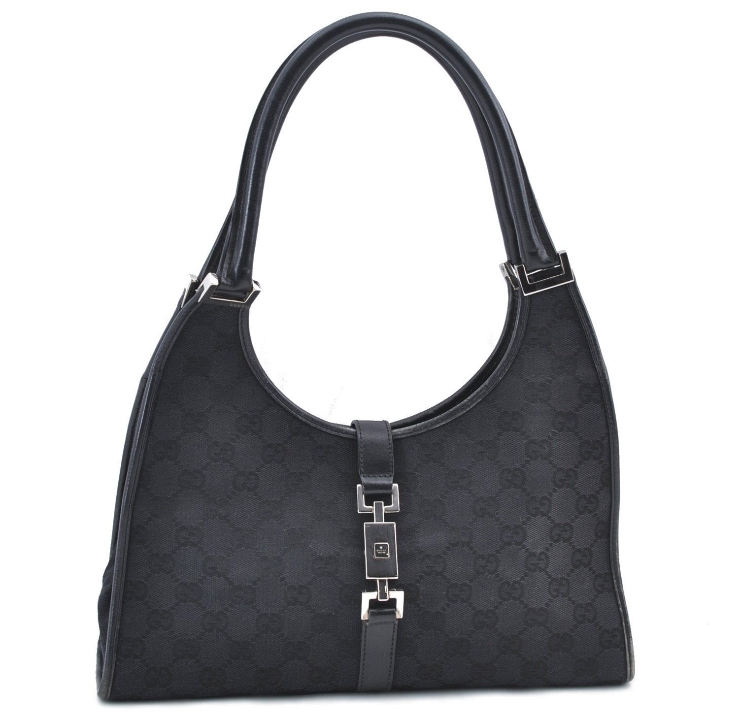 Auth GUCCI Jackie Shoulder Hand Bag Purse GG Canvas Leather 0021067 Black J0130