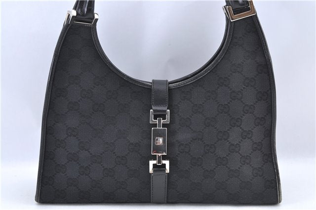 Auth GUCCI Jackie Shoulder Hand Bag Purse GG Canvas Leather 0021067 Black J0130