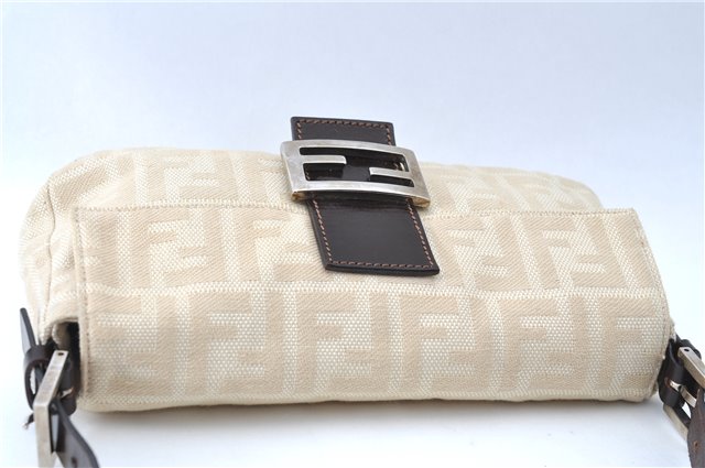 Auth FENDI Mamma Baguette Shoulder Hand Bag Canvas Leather Ivory Beige J0167