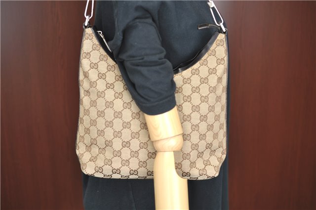 Authentic GUCCI Shoulder Hand Bag Purse GG Canvas Leather 0000602 Brown J0169