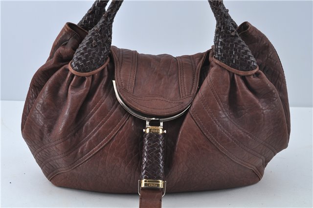 Authentic FENDI Spy Bag Shoulder Hand Bag Leather Brown J0170