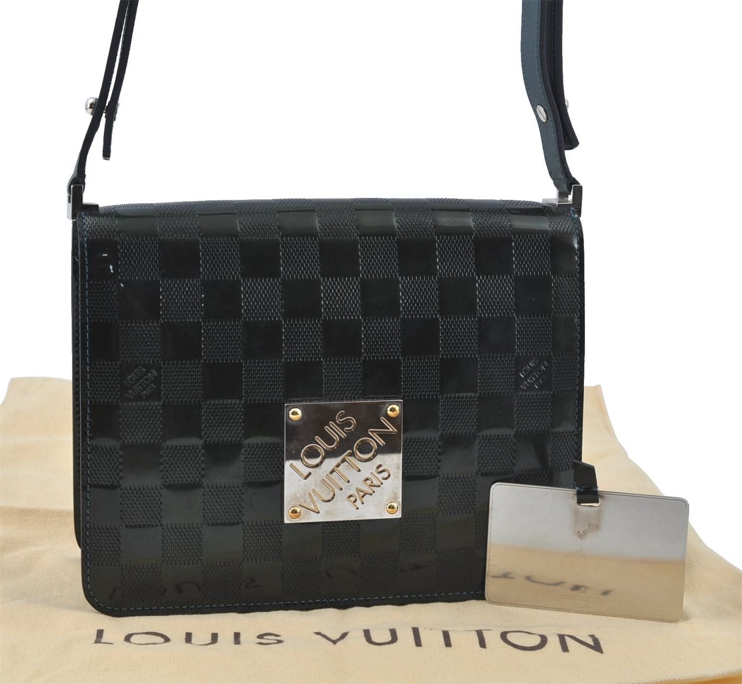 Authentic Louis Vuitton Damier Vernis Cabaret Shoulder Bag Green M92125 LV J0185