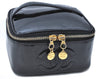 Authentic CHANEL Vanity Cosmetic Hand Bag Enamel Black CC J0196