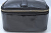 Authentic CHANEL Vanity Cosmetic Hand Bag Enamel Black CC J0196