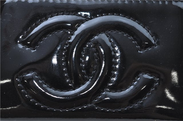 Authentic CHANEL Vanity Cosmetic Hand Bag Enamel Black CC J0196