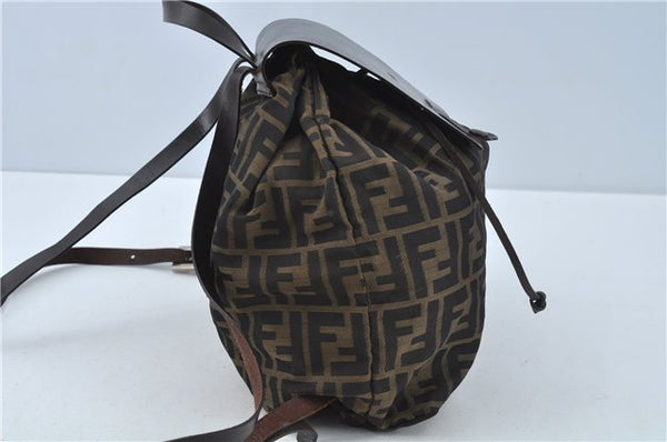 Authentic FENDI Zucca Backpack Nylon Leather Brown J0198