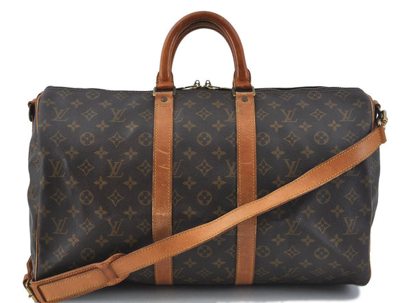 Auth Louis Vuitton Monogram Keepall Bandouliere 45 Boston Bag M41418 LV J0213