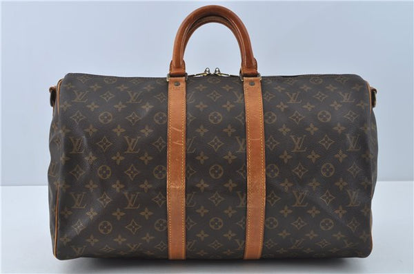 Auth Louis Vuitton Monogram Keepall Bandouliere 45 Boston Bag M41418 LV J0213