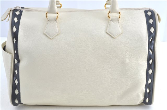 Authentic YVES SAINT LAURENT Hand Boston Bag Leather White J0222