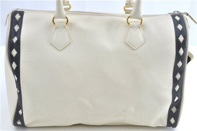 Authentic YVES SAINT LAURENT Hand Boston Bag Leather White J0222