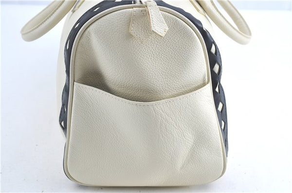 Authentic YVES SAINT LAURENT Hand Boston Bag Leather White J0222