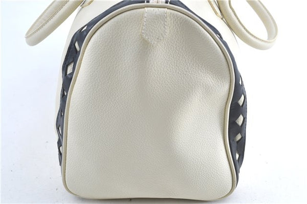 Authentic YVES SAINT LAURENT Hand Boston Bag Leather White J0222