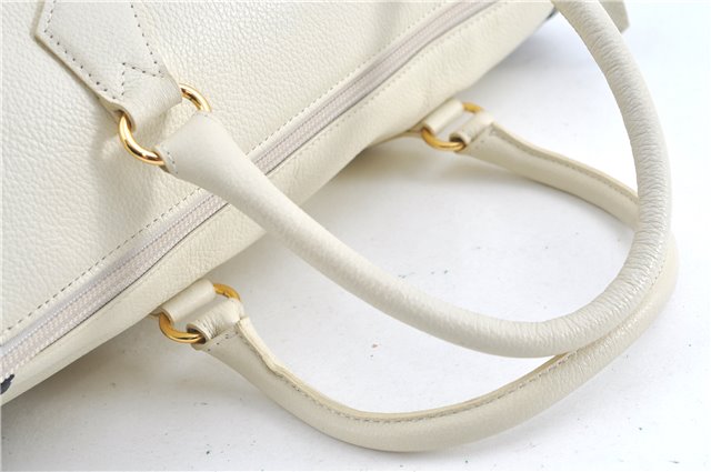 Authentic YVES SAINT LAURENT Hand Boston Bag Leather White J0222