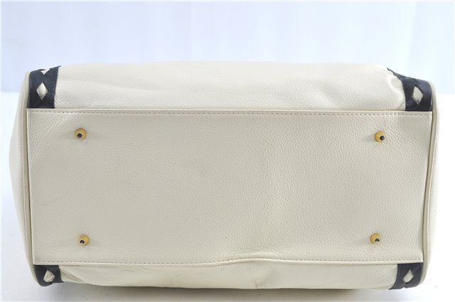 Authentic YVES SAINT LAURENT Hand Boston Bag Leather White J0222