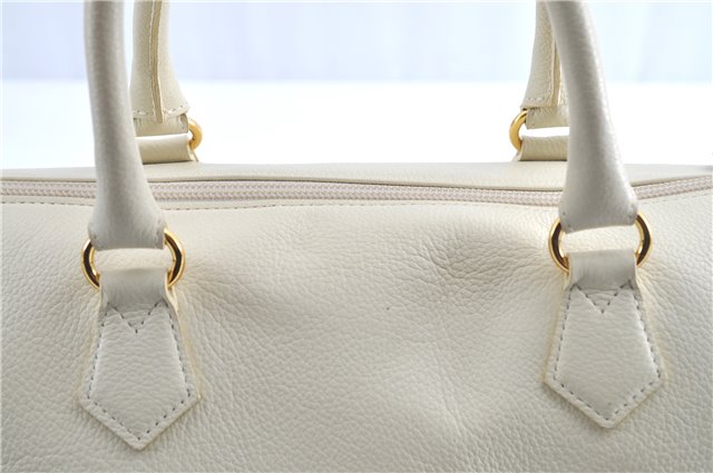 Authentic YVES SAINT LAURENT Hand Boston Bag Leather White J0222