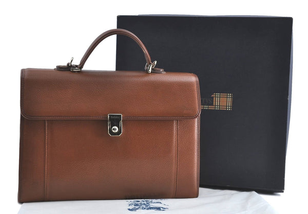 Authentic BURBERRY Vintage Leather Hand Bag Briefcase Brown Box J0224