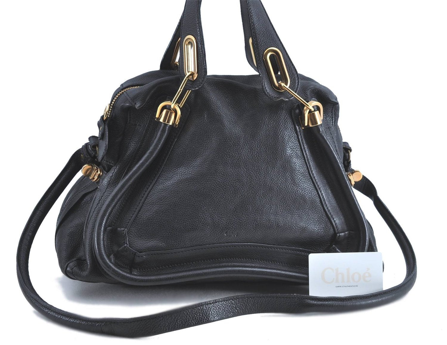 Authentic Chloe Paraty 2Way Shoulder Cross Body Hand Bag Leather Black J0225