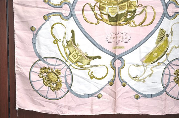 Authentic HERMES Carre 90 Scarf "SPRINGS" Silk Light Pink J0229