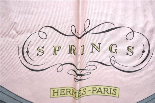 Authentic HERMES Carre 90 Scarf "SPRINGS" Silk Light Pink J0229