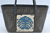 Authentic FENDI Zucca Hand Tote Bag Purse PVC Enamel Brown Black J0242