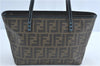 Authentic FENDI Zucca Hand Tote Bag Purse PVC Enamel Brown Black J0242