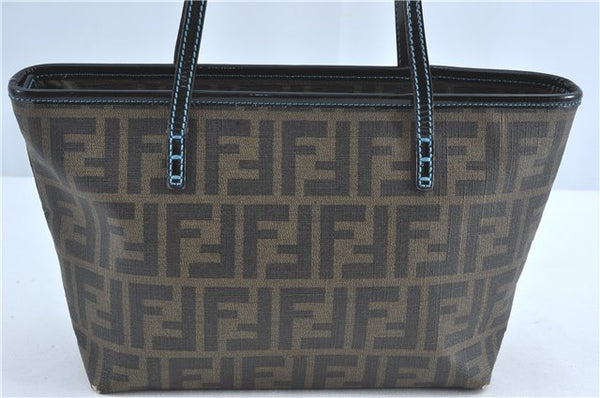 Authentic FENDI Zucca Hand Tote Bag Purse PVC Enamel Brown Black J0242
