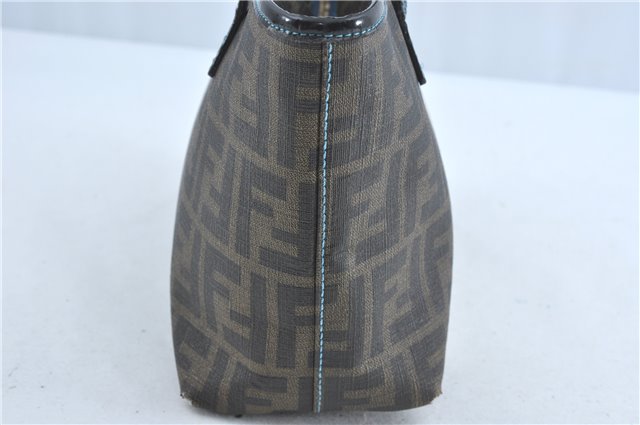 Authentic FENDI Zucca Hand Tote Bag Purse PVC Enamel Brown Black J0242